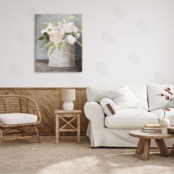 Stupell Industries House Fenway | White Roses And Botanicals On Birch Stump Painting Wall Art
