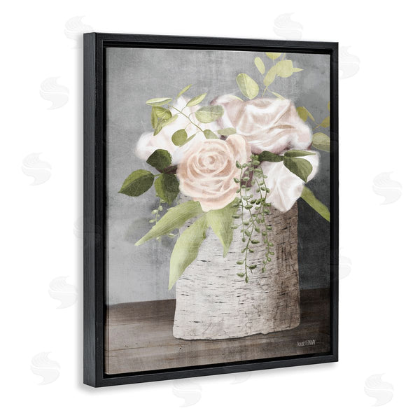 Stupell Industries House Fenway | White Roses And Botanicals On Birch Stump Painting Wall Art