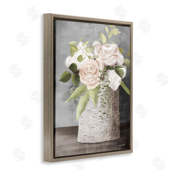 Stupell Industries House Fenway | White Roses And Botanicals On Birch Stump Painting Wall Art