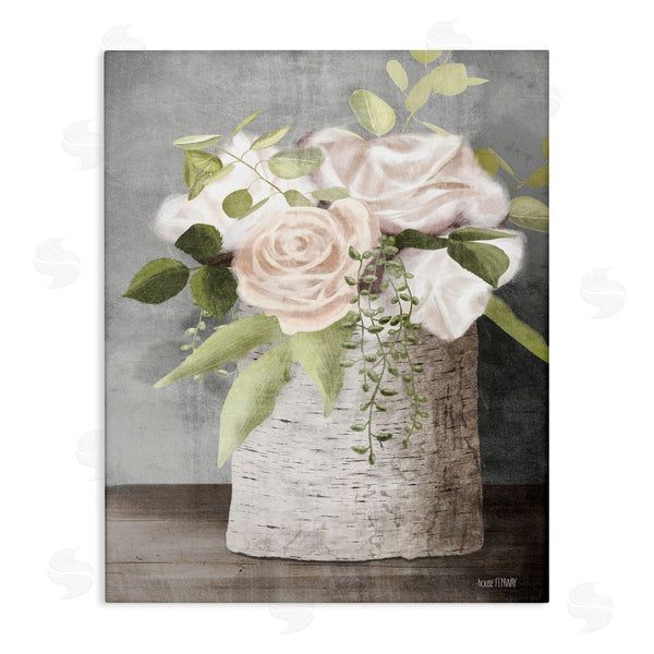 stupell industries House Fenway | White Roses and Botanicals on Birch Stump Painting Wall Art