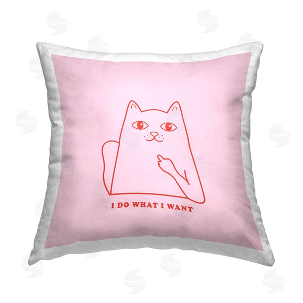 stupell industries House of Lulu | Pink What I Want Cat Printed Throw Pillow