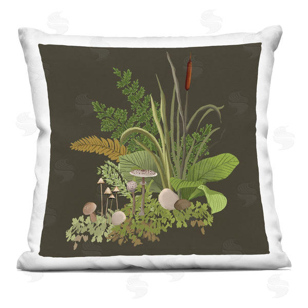 stupell industries House of Rose | Forest Foliage and Rustic Mushrooms over Grey Printed Throw Pillow