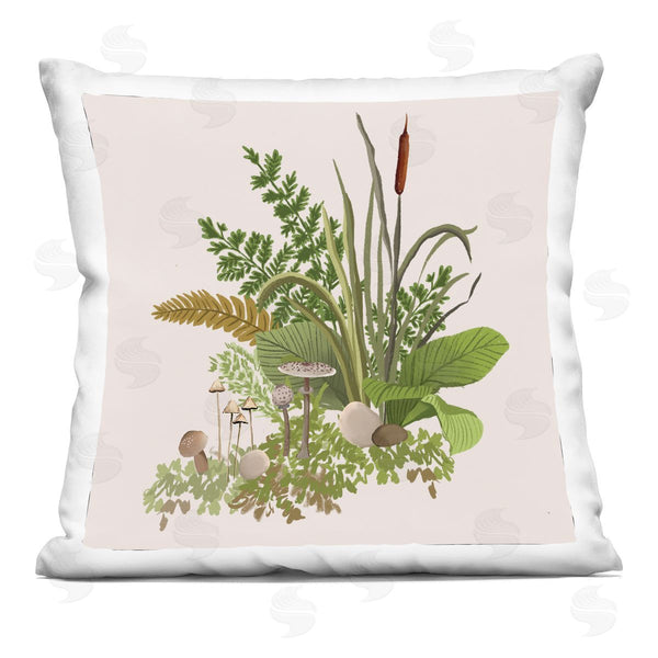 stupell industries House of Rose | Rustic Mushrooms and Forest Foliage over Beige Printed Throw Pillow