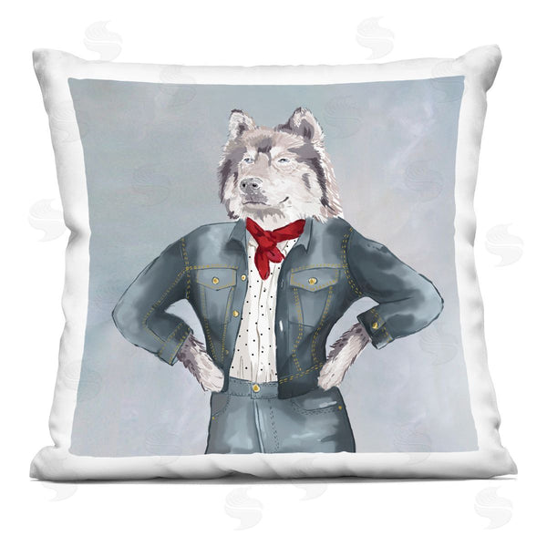 stupell industries House of Rose | Trendy Wolf Denim Fashion Outfit Printed Throw Pillow