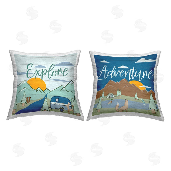 Stupell Industries Hugo Edwins | Adventure Explore Camping Printed Throw Pillow Set