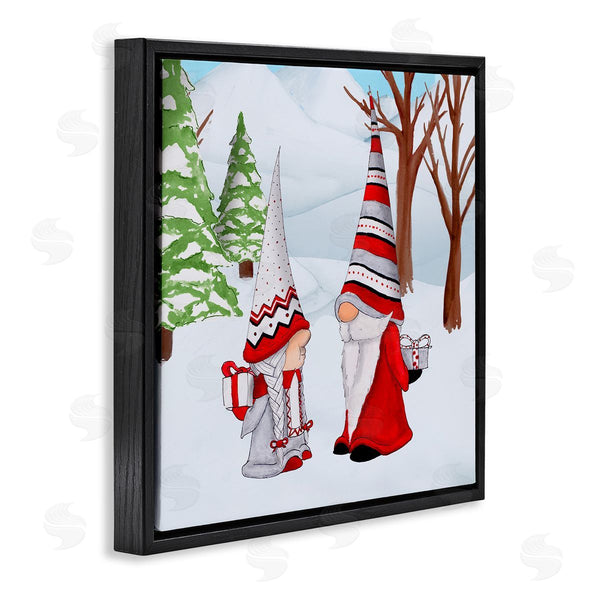 Stupell Industries Hugo Edwins | Festive Winter Gnome Couple Holiday Presents Garden Elf Wall Art