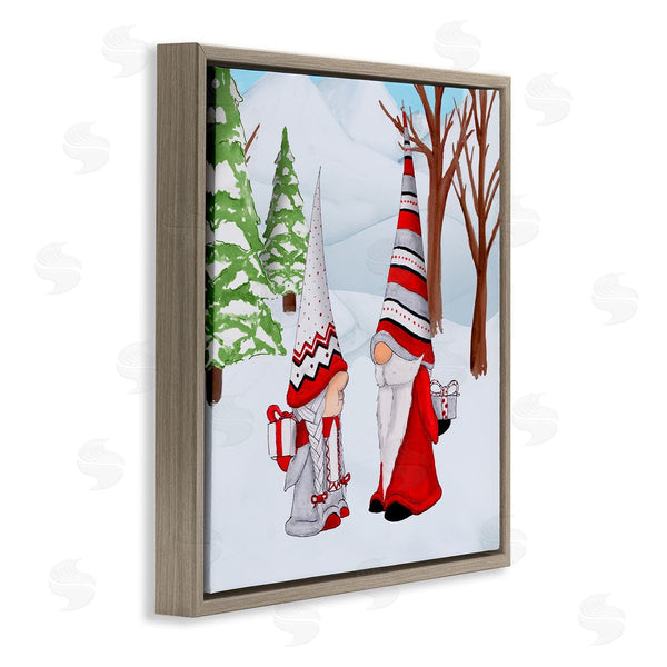 Stupell Industries Hugo Edwins | Festive Winter Gnome Couple Holiday Presents Garden Elf Wall Art
