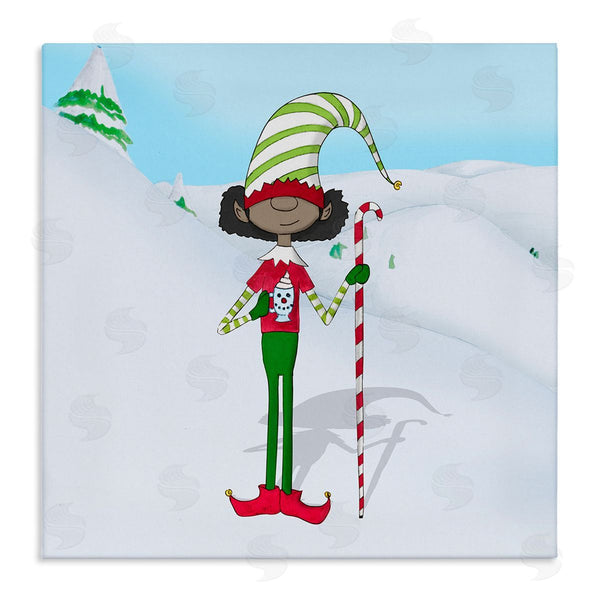 stupell industries Hugo Edwins | Holiday Elf with Hot Cocoa Snowy Winter Scene Wall Art