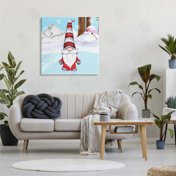 Stupell Industries Hugo Edwins | Ice Skating Winter Gnome Red White Garden Elf Wall Art