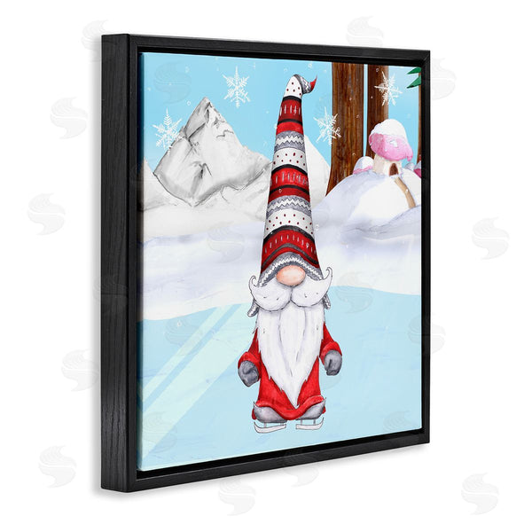 Stupell Industries Hugo Edwins | Ice Skating Winter Gnome Red White Garden Elf Wall Art