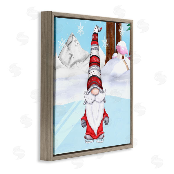 Stupell Industries Hugo Edwins | Ice Skating Winter Gnome Red White Garden Elf Wall Art