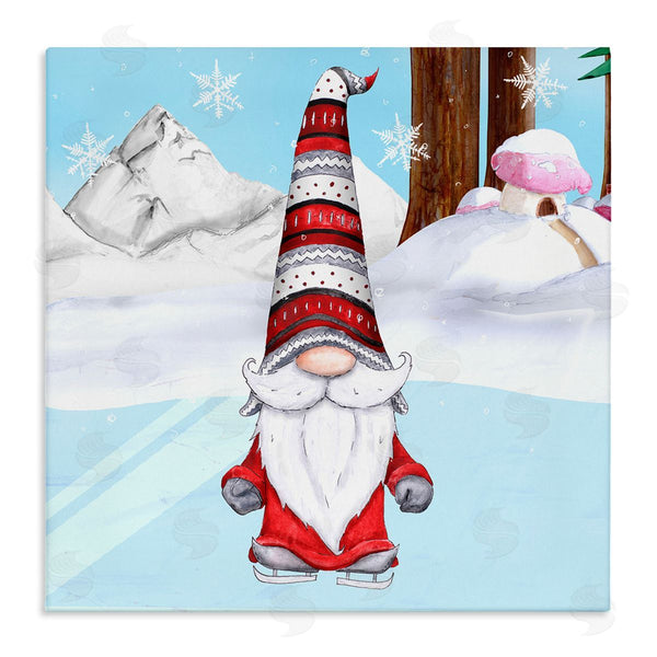 stupell industries Hugo Edwins | Ice Skating Winter Gnome Red White Garden Elf Wall Art