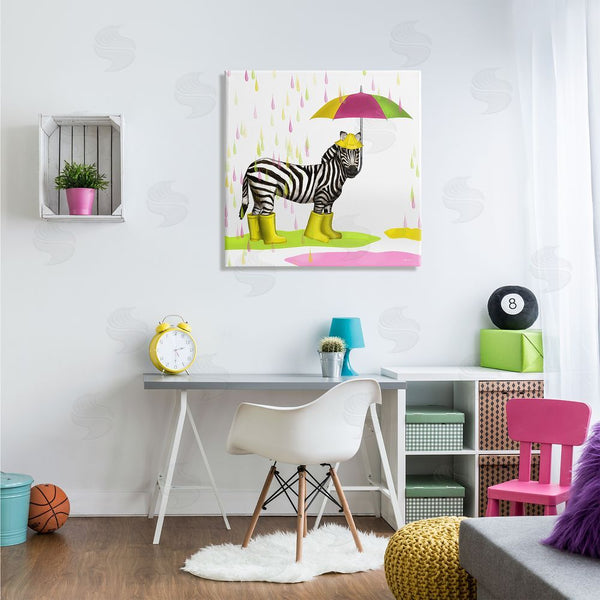 Stupell Industries Hugo Edwins | Rainy Day Zebra Umbrella Pink Green Paint Rain Wall Art