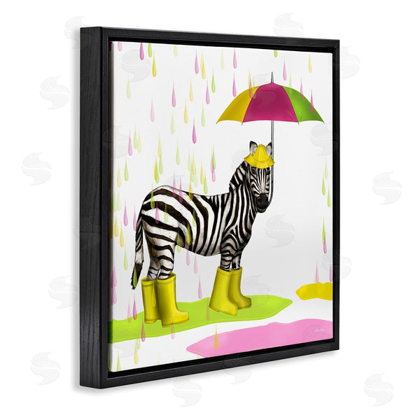 Stupell Industries Hugo Edwins | Rainy Day Zebra Umbrella Pink Green Paint Rain Wall Art