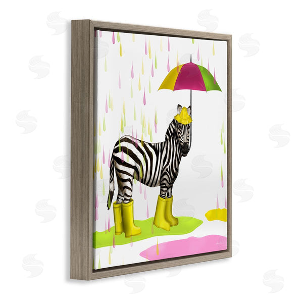 Stupell Industries Hugo Edwins | Rainy Day Zebra Umbrella Pink Green Paint Rain Wall Art