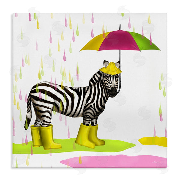 stupell industries Hugo Edwins | Rainy Day Zebra Umbrella Pink Green Paint Rain Wall Art
