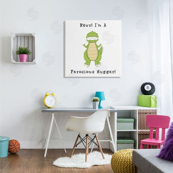 Stupell Industries Hugo Edwins | Rawr Ferocious Hugger Happy Green Dinosaur Smiling T-Rex Wall Art