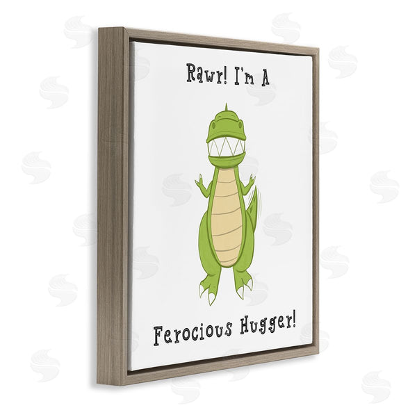 Stupell Industries Hugo Edwins | Rawr Ferocious Hugger Happy Green Dinosaur Smiling T-Rex Wall Art