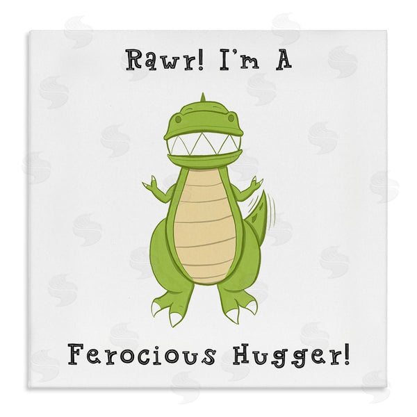 stupell industries Hugo Edwins | Rawr Ferocious Hugger Happy Green Dinosaur Smiling T-Rex Wall Art