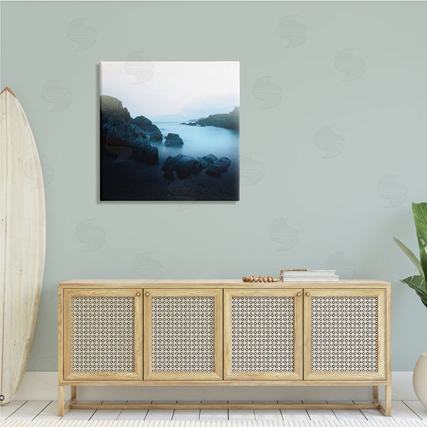 Stupell Industries Ian Winstanley | Blue Ocean Cove Cliff Landscape Morning Misty Sky Wall Art
