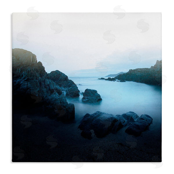 stupell industries Ian Winstanley | Blue Ocean Cove Cliff Landscape Morning Misty Sky Wall Art
