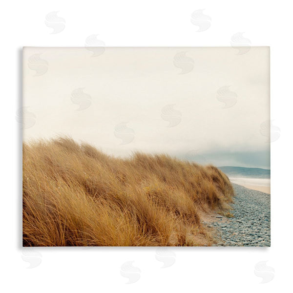 stupell industries Ian Winstanley | Tall Grass Windy Ocean Scene Pebble Coast Beach Wall Art