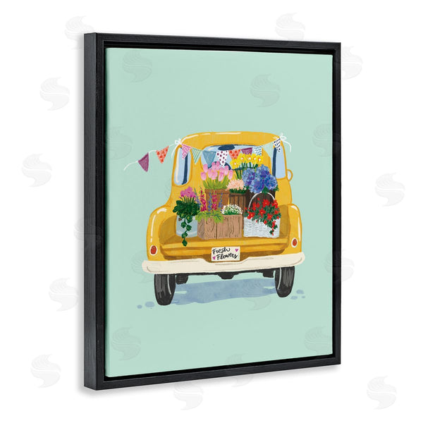 Stupell Industries Ilaria Benedetti | Countryside Blooms Basket Market Sale Rustic Yellow Truck Wall Art