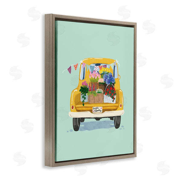 Stupell Industries Ilaria Benedetti | Countryside Blooms Basket Market Sale Rustic Yellow Truck Wall Art
