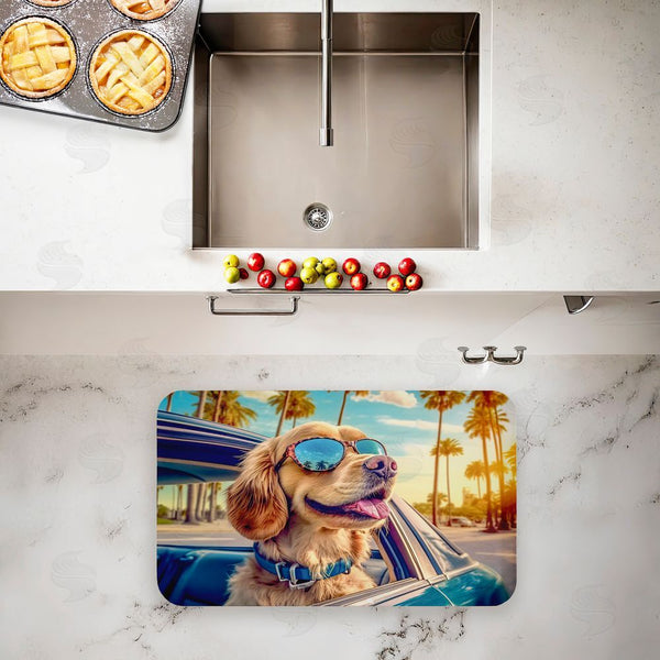 Stupell Industries Image World | Cool Puppy Tropical Sunset Anti-Fatigue Mat