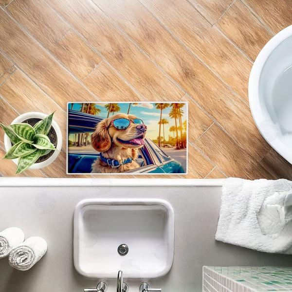 Stupell Industries Image World | Cool Puppy Tropical Sunset Plush Bath Mat