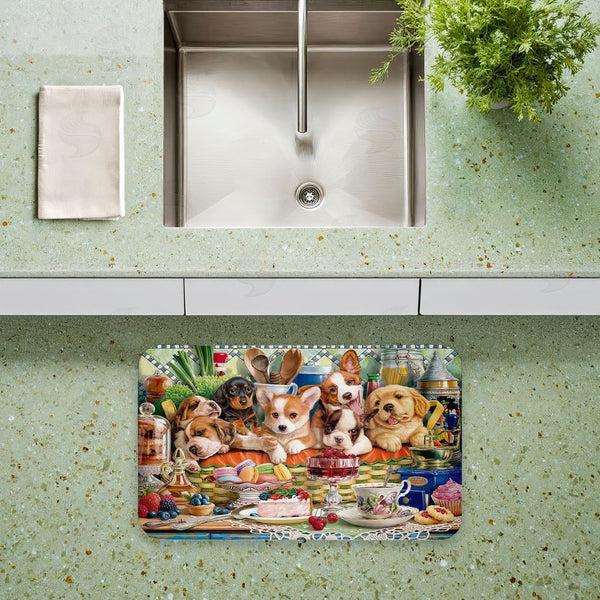 Stupell Industries Image World | Puppies In Basket Tea Party Anti-Fatigue Mat