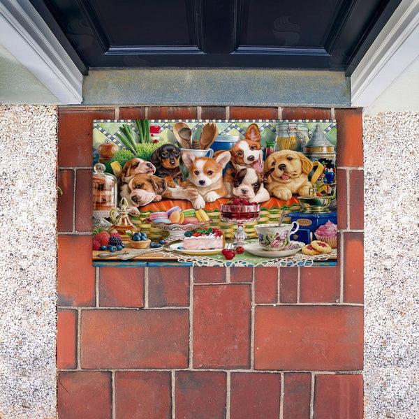 Stupell Industries Image World | Puppies In Basket Tea Party Non-Woven Door Mat