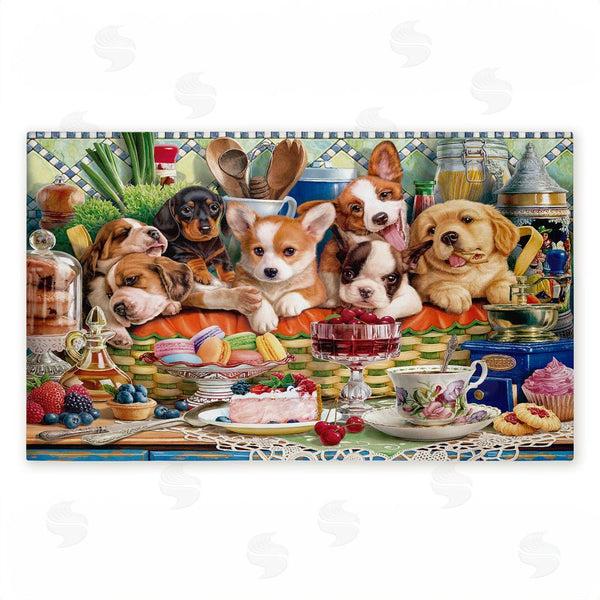 stupell industries Image World | Puppies In Basket Tea Party Non-Woven Door Mat