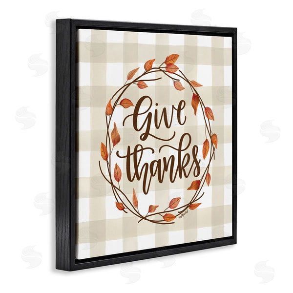 Stupell Industries Imperfect Dust | Give Thanks Neutral Plaid Autumn Leaves Wreath Wall Art