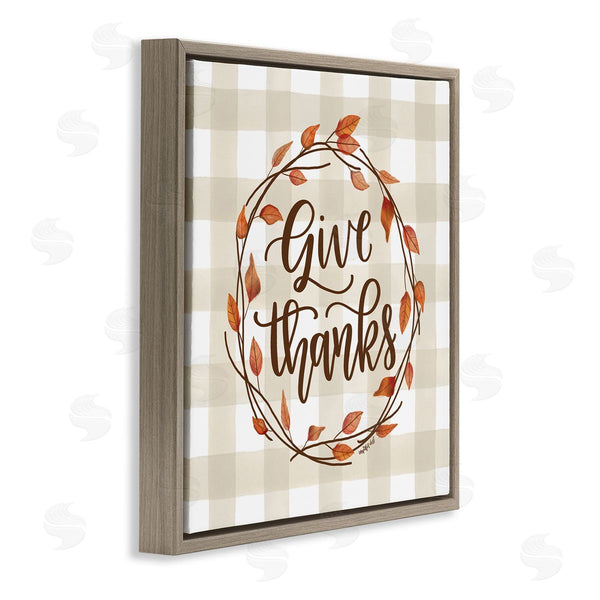 Stupell Industries Imperfect Dust | Give Thanks Neutral Plaid Autumn Leaves Wreath Wall Art
