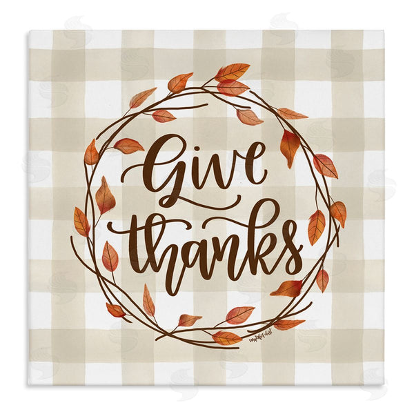 stupell industries Imperfect Dust | Give Thanks Neutral Plaid Autumn Leaves Wreath Wall Art