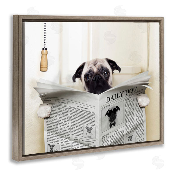 Stupell Industries In House Artist | Pug Reading Newspaper In Bathroom