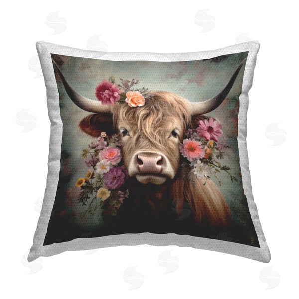 Stupell Industries Irena Orlov | Cattle With Gerbera Daisies Printed Throw Pillow