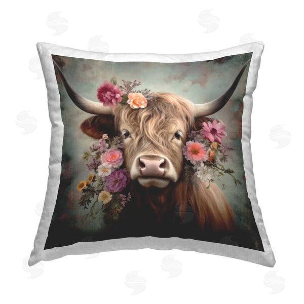 stupell industries Irena Orlov | Cattle with Gerbera Daisies Printed Throw Pillow