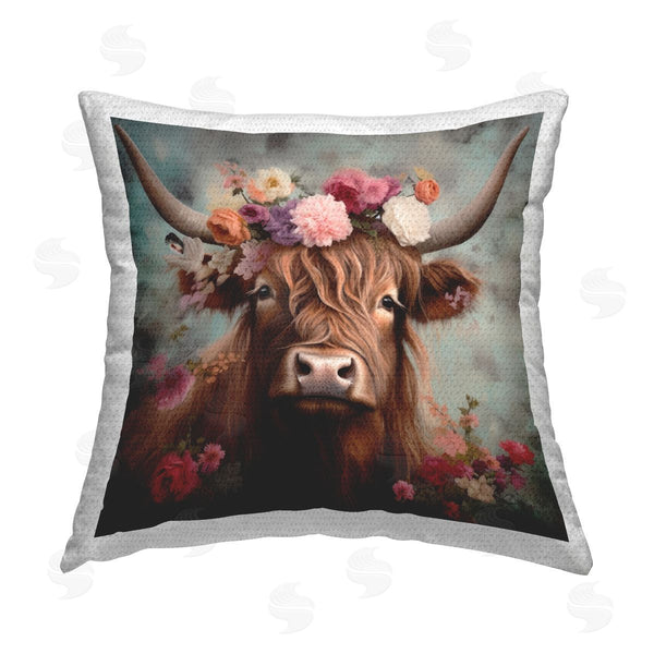 Stupell Industries Irena Orlov | Detailed Cattle & Floral Garland Printed Throw Pillow