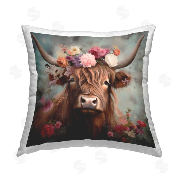 stupell industries Irena Orlov | Detailed Cattle & Floral Garland Printed Throw Pillow