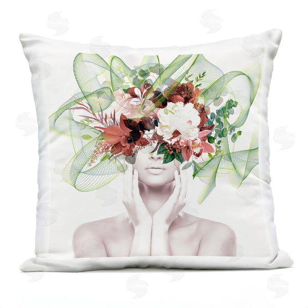 Stupell Industries Irena Orlov | Green Accent Floral Girl Printed Throw Pillow