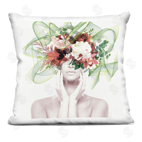 stupell industries Irena Orlov | Green Accent Floral Girl Printed Throw Pillow