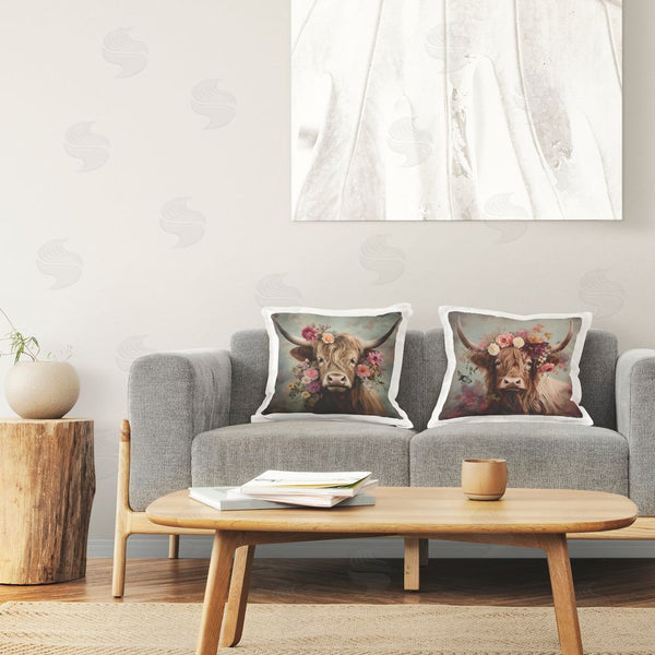 Stupell Industries Irena Orlov | Highland Cow Field Flower Crown Printed Throw Pillow Set