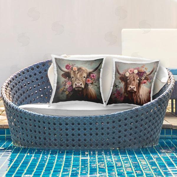 Stupell Industries Irena Orlov | Highland Cow Field Flower Crown Printed Throw Pillow Set