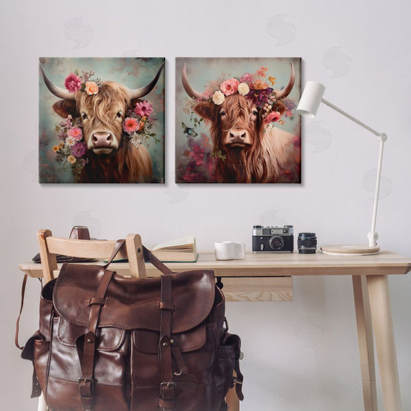 Stupell Industries Irena Orlov | Highland Cow Field Flower Crown Wall Art
