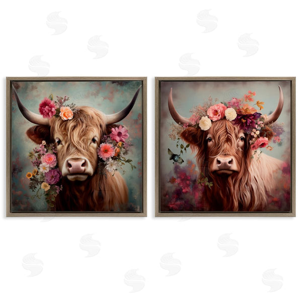 Stupell Industries Irena Orlov | Highland Cow Field Flower Crown Wall Art