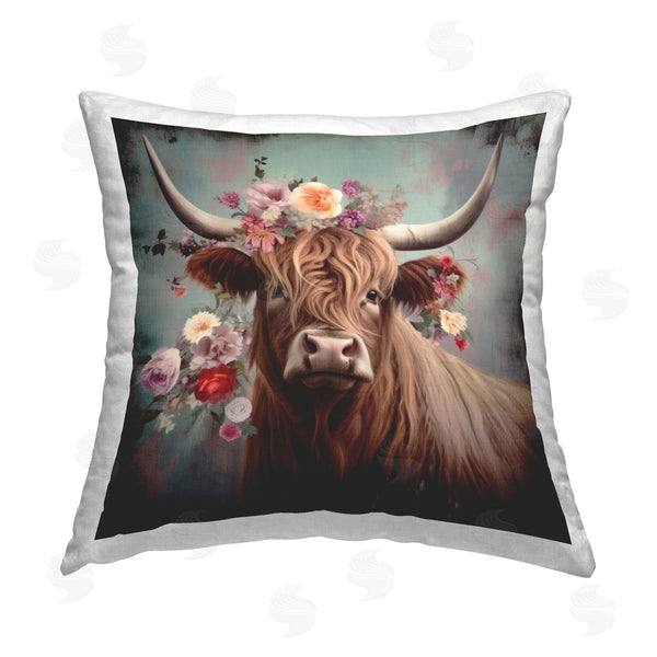 stupell industries Irena Orlov | Highland Cow Floral Portrait Printed Throw Pillow