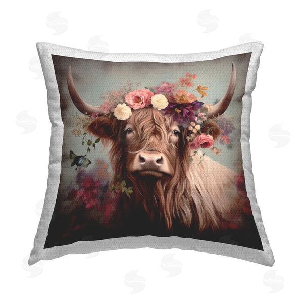 Stupell Industries Irena Orlov | Longhorn & Flower Garland Printed Throw Pillow