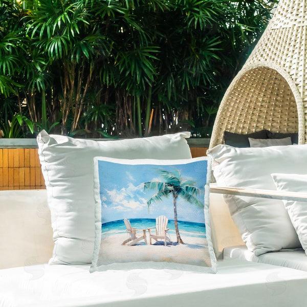 Stupell Industries Irena Orlov | Palm Over Beach Chairs Printed Throw Pillow